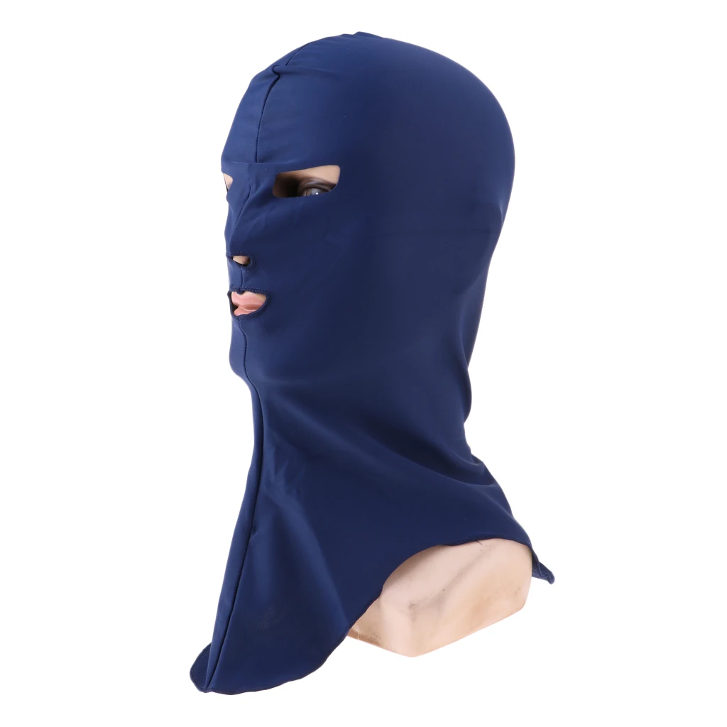 Swiming Diving Wetsuit Hood UV Sun Protection Full Face Mask Head Neck Cover Face Bikini Elastic Swim Cap Blue & Navy