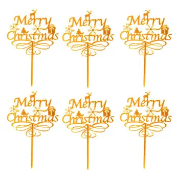 

6Pcs Merry Christmas Party Cake Toppers Snowflake Christmas Cake Decorations