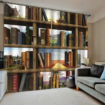 

Personalized custom blackout curtains simple and modern bookself curtains 3D Curtain Printing