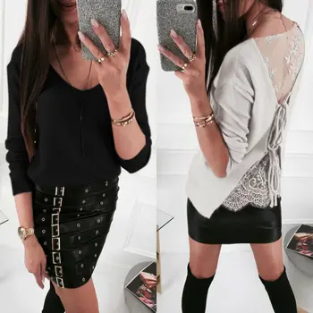 

Sexy Backless Gothic Lace Up Corset Floral Printed Bandage Sexy Fashion Shirt Long Sleeve Blouse S-XL