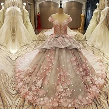 Великолепные Длинные платья для выпускного вечера с цветочным шлейфом Розовое Бальное платье vestidos de gala брачный кафтан женское элегантное Пышное Платье