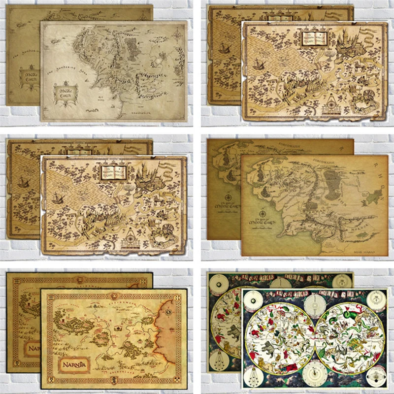 

Middle Earth Map Vintage Poster Lord of the ring Game Of Thrones Movie The Marauder's Map White Kraft Paper Wall Poster QT623