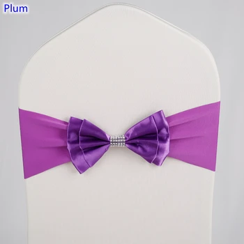 

Plum colour Satin chair sash Spandex chair sash bow tie Lycra fit all chairs wedding banquet hotel party decoration