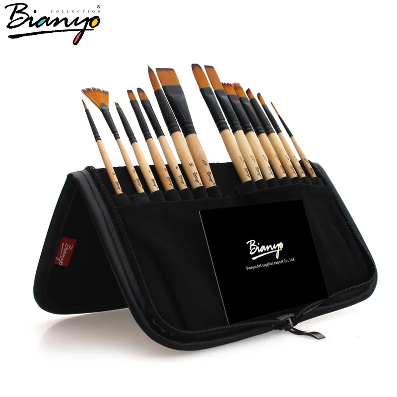 Online 14pcs paint brushes set acrylic watercolor brushes with pencil case for school artists painting drawing