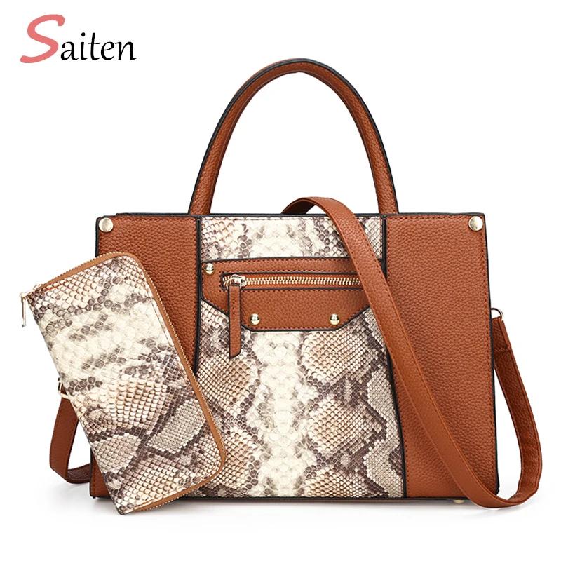 

2 Sets Snake pattern Women Handbags High Quality pu Leather Handbags Fashion Crossbody Bags for women Purses and Shoulder Bags