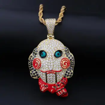 

Personality Cartoon Face Pendant Necklace Charm Gold Color Ice Cubic Zircon Men Hip Hop Rock Jewelry