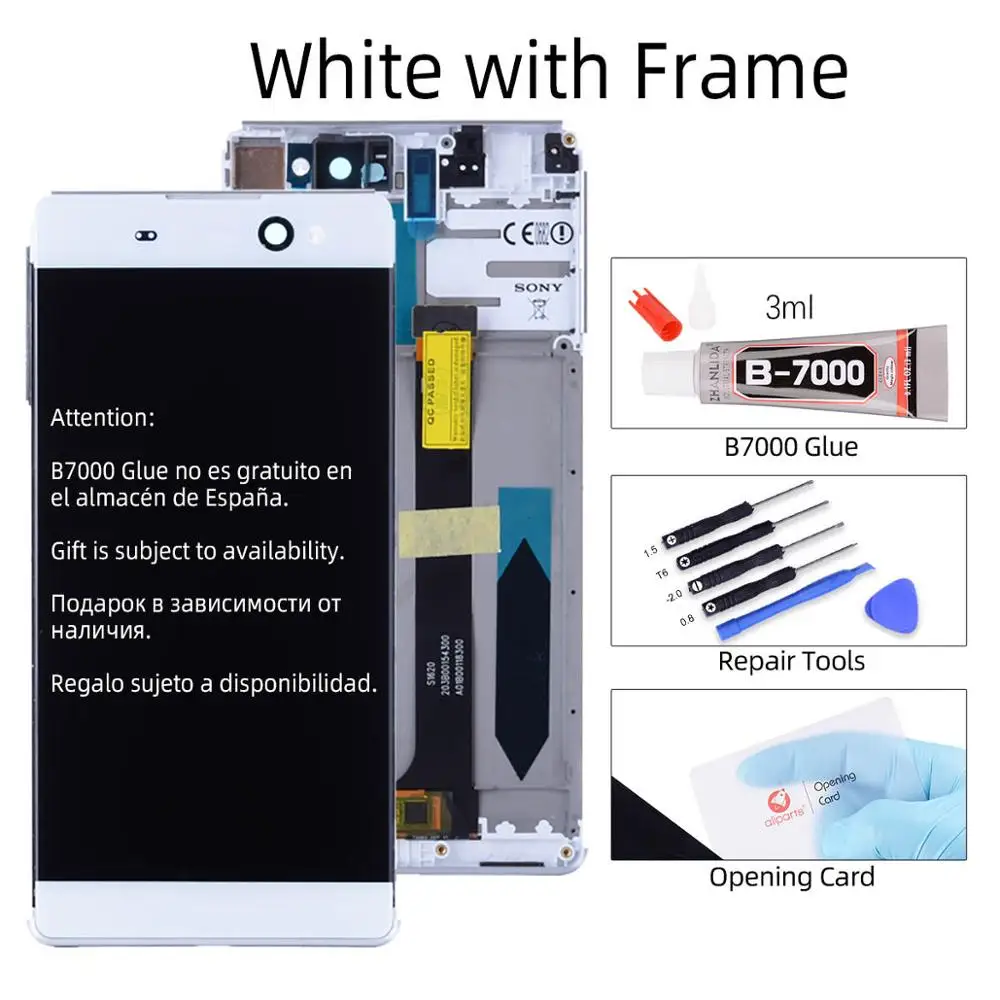 Дисплей для SONY Xperia XA Ultra LCD F3211 F3212 в сборе с тачскрином на рамке черный белый золотой - Цвет: with Frame White