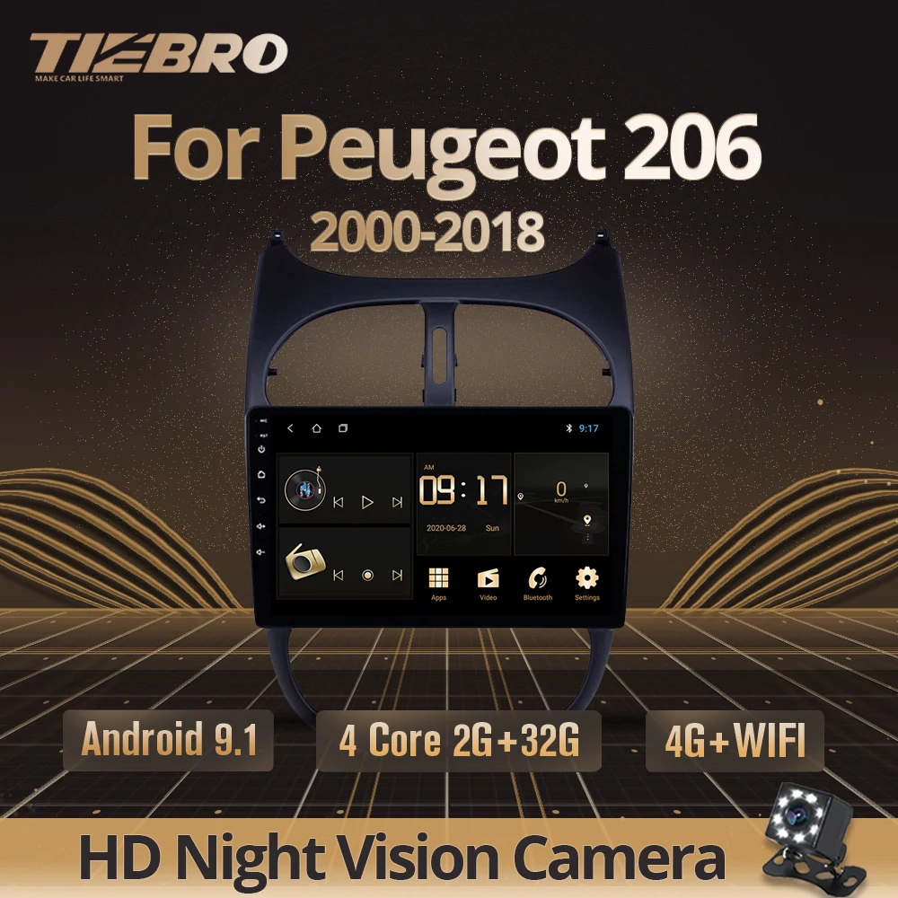 Автомагнитола TIEBRO 2din Android 9 0 для Peugeot 206 2000 2018 автомобильный мультимедийный плеер с