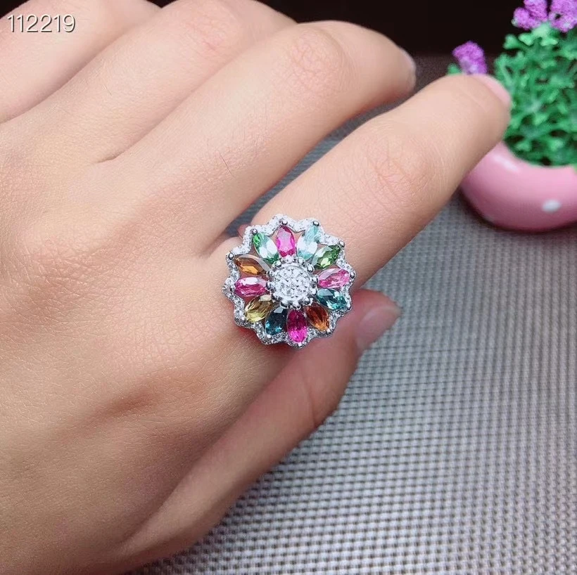 

KJJEAXCMY fine jewelry 925 sterling silver inlaid natural Tourmaline ring delicate new female ring fashion gift party