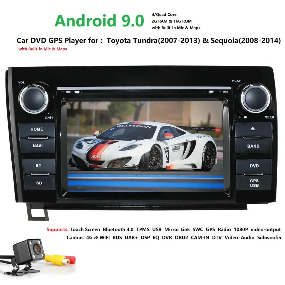 Discount 7inch 2 Din Quad Core Android 9.0 voiture DVD GPS forToyota toundra Sequoia 2008-2013 Radio stéréo 4G WiFi OBD DVR DAB + 4