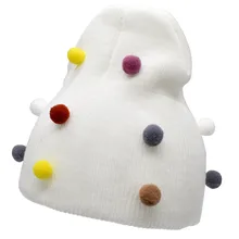 Зимняя теплая вязаная шерстяная шапка для маленьких мальчиков и девочек, однотонная, с помпонами, милая, модная, повседневная, зимняя шапка