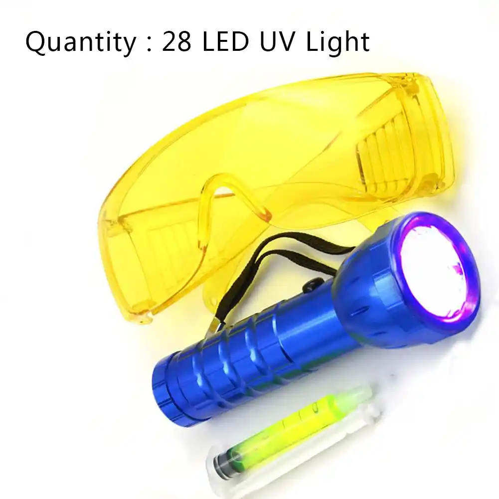 Car Air Conditioning Repair Tool Car Leak Detector Set Durable Multifunctional Car Air Conditioning A//C System Leak Test Detector Kit LED UV Flashlight Protective Glasses Tool Set