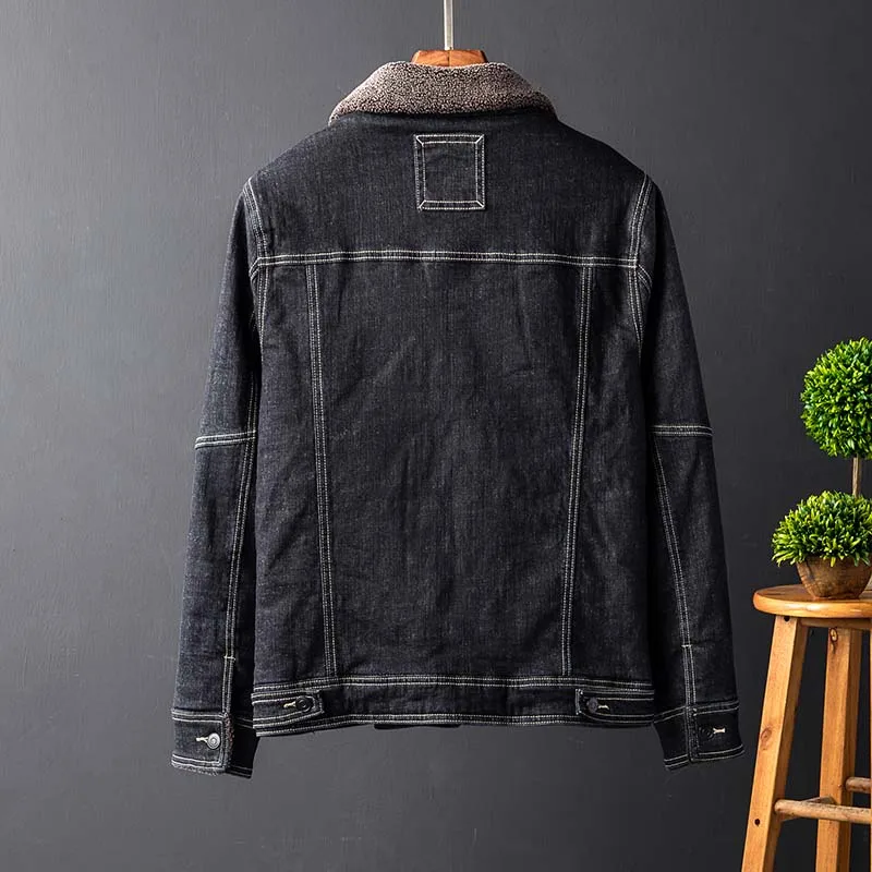 Mcikkny Men's Winter Warm Denim Jackets Fur Collar Fleece Lined Windbreak Jeans Jackets Outwear For Male Size M-2XL Thermal  (1)