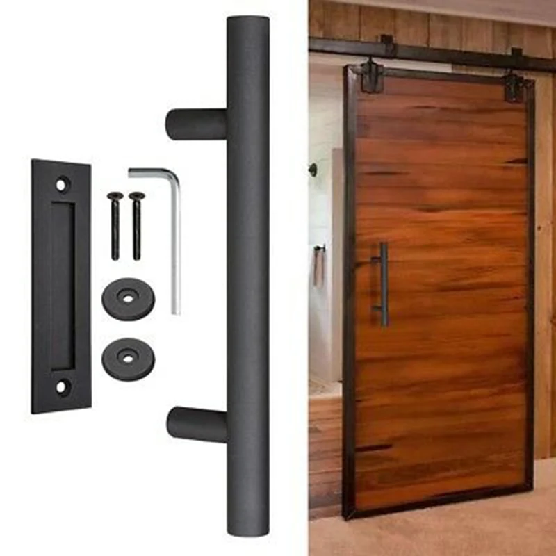 Hardware Sliding Barn Wooden Door Handle Set With Screw Pull And Push Cast Iron