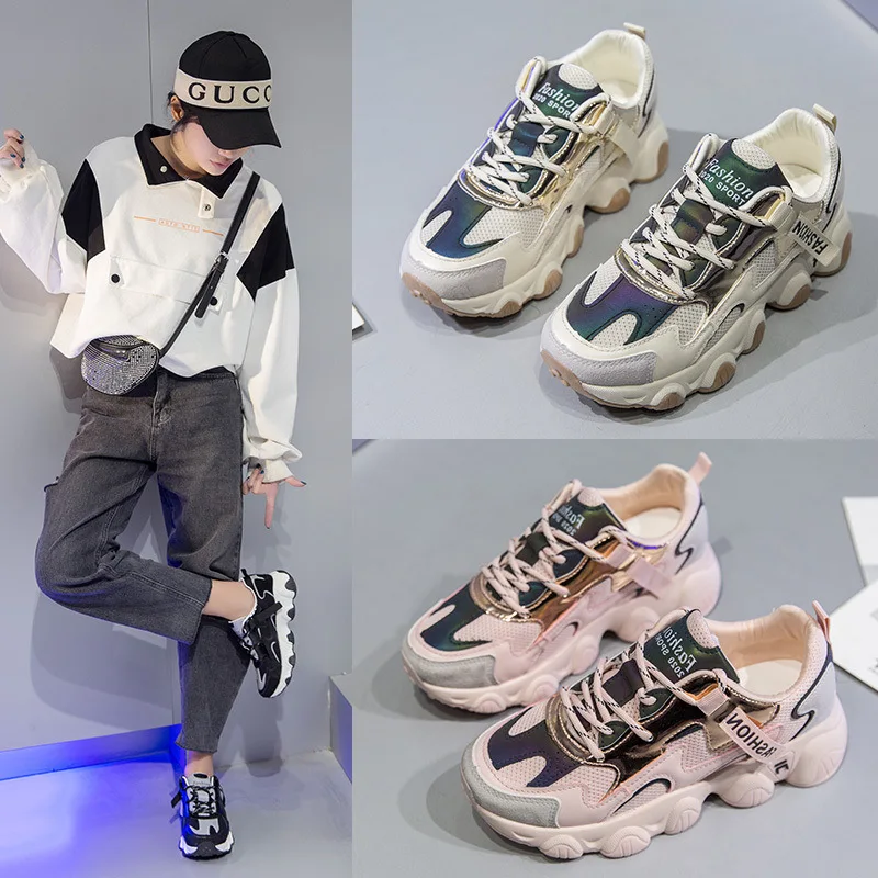 Новые кроссовки для женщин модные студенческие Кроссовки бега с толстой