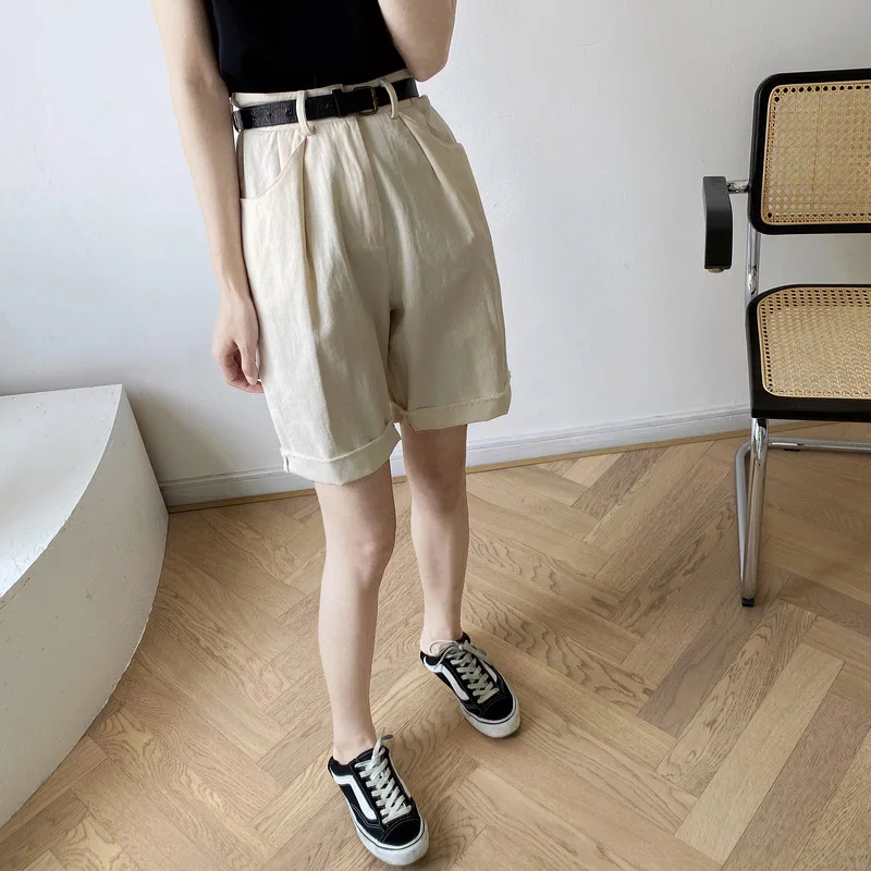 ladies shorts Casual Wide Leg Shorts With Belt 2020 Casual Loose Straight Women Hotpants linen shorts