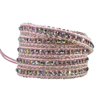 

KELITCH Bohemian Crystal Leather Wrap Bracelets For Women Man Vintage Weave Beads Charm Bracelet Handmade pulsera Jewelry New