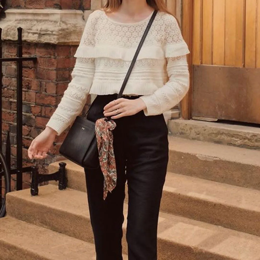 Dropshipping Women's Embroidery Hollow Out Sweaters Autumn Knitted Sweater Floral Female Long Sleeve Pullovers O Neck Knitwear | Женская