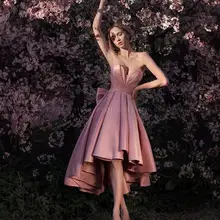 Сексуальный милый розовый Высокий Низкий Выпускной вечерние платья с бантом Плюс Размер А-силуэта платье для выпускного вечера на шнуровке вечернее платье