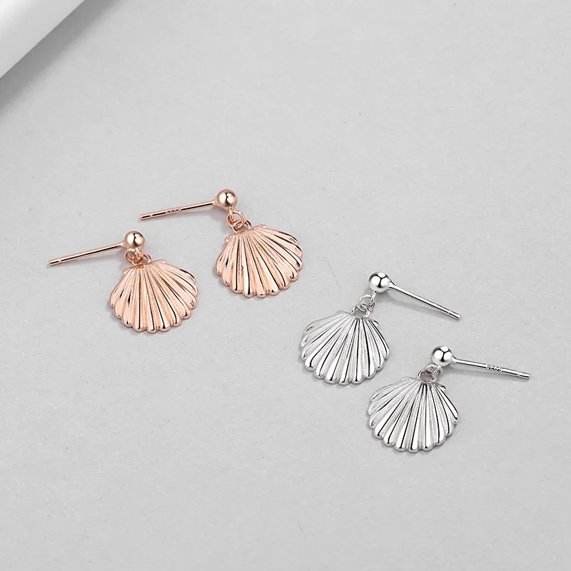 

Silvology 925 Sterling Silver Beach Shell Stud Earrings Rose Gold Minimalist Elegant Earrings for Women Silver 925 Jewelry Girls