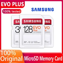 SAMSUNG tarjeta SD EVO Plus, 64GB, 100 M/s, 32GB, 128GB, 256GB, C10, UHS I, 4K, FHD, cámara de vídeo, SDXC, SDHC
