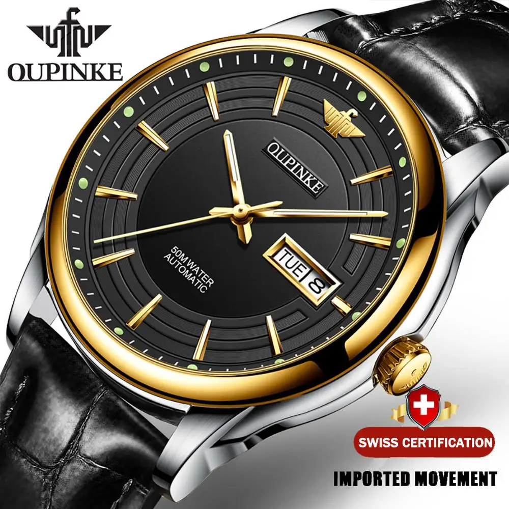 OUPINKE Роскошные Мужские автоматические часы черные классические механические