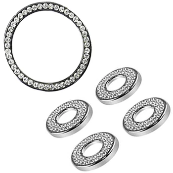 

1Pcs Crystal Car Start Stop Ignition Push Key Button Outer Ring & 4Pcs Crystal Car Door Lock Pin Cover Trim for Benz