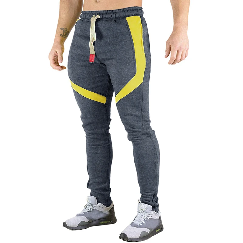 

2019 autumn new European code casual sports trousers men's fashion contrast color trousers zipper stitching casual beam trousers