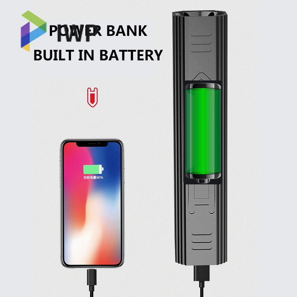 LED 10W T6 4 Modes High Quality Working Flashlight Built in Rechargeable USB Battery Lamp Power Bank Torch for Camping Lantern | Лампы и