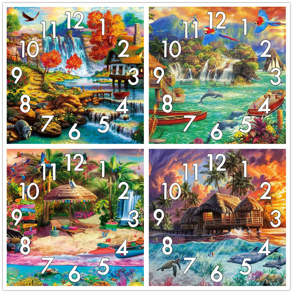 Dpsprue Diamond Painting Cross Stitch Kit landscape painting Gifts Clock Mechanism Mosaic 5D Diy