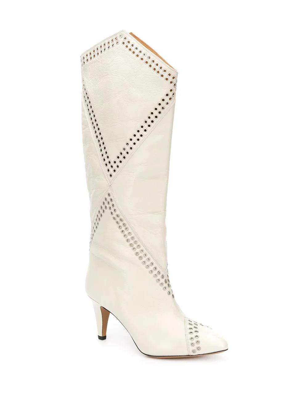 

Women Shoes Paris Lahia Eyelet Embellished Calf-high Boots White Leather Metallic Hardware Rock Boots