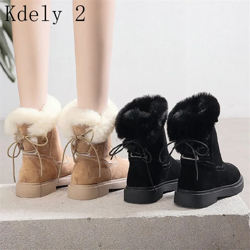 

Mid-calf winter women boots with fur warm women platform shoes casual flat martin ladies snow boots bota feminin Martin boots