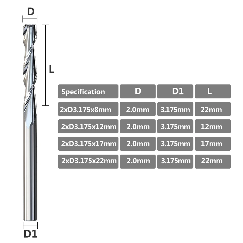 Xcan Fresa de Fresa de Carboneto Espiral Fresa de Ponta Plana com Sulcos de 2.0 mm de Diâmetro 3.175 mm Fresa de Fresa de Metal Duro com 10 Peças - Image 2