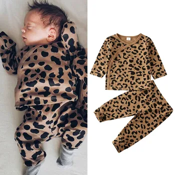 

Leopard Printed Cotton T-shirt Tops Newborn Baby Girl Clothes Winter Casual Shirts Bed Crib Pajamas Pants Toddler Boys Clothing