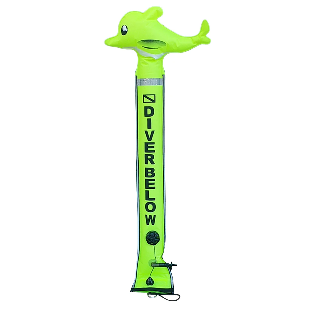 Scuba Diving Surface Marker Buoy Signal Tube Oral and Standard BC Hose Inflator, Cute Dolphin Design Multiple Colors & Sizes