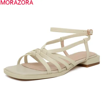 

MORAZORA Hot sale 2020 summer women sandals comfortable low heel square toe ladies shoes ankle strap solid color casual shoes