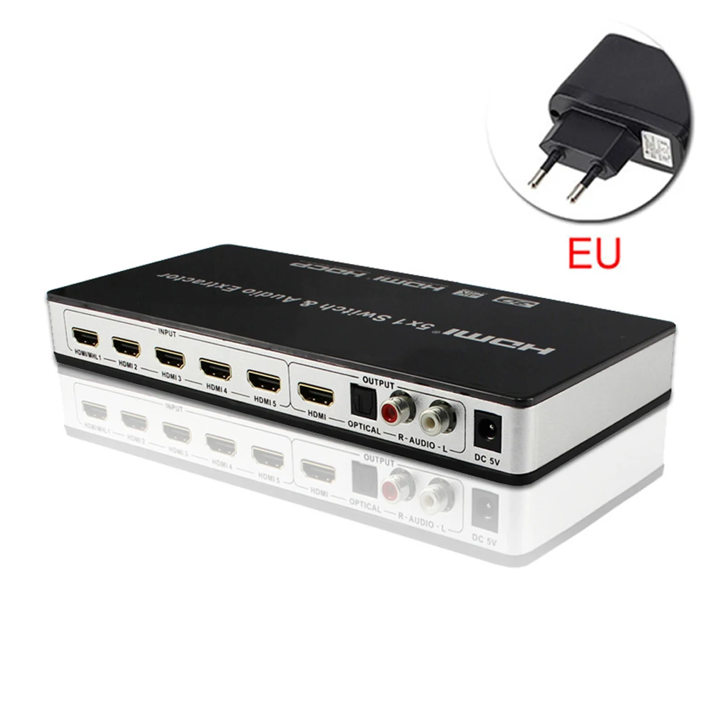 EU Plug HDMI переключатель 5x1 HDMI аудио экстрактор 4K x 2K Аудио экстрактор видео конвертер 4K Full HD 1080P 3D ARC с пультом дистанционного управления - Цвет: EU Plug