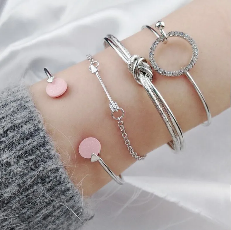 YQYB012 silver PICKYZ 4 шт./компл. романтическое очарование розового цвета с украшением в виде кристаллов с открытым браслеты манжетного типа/браслет для Для женщин сплав стрелка цепь твист браслет из золотистого металла - Окраска металла: YQYB012 silver