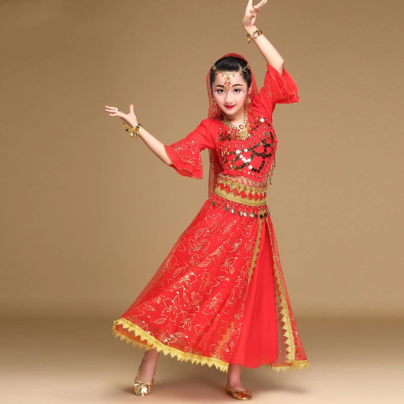 Костюм для танца живота детей платье Болливуда девочек юбка восточных танцев на