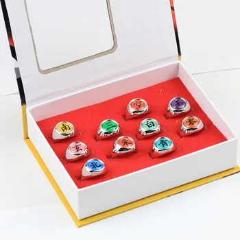 

10Pcs Naruto Rings Akatsuki Uchiha Itachi Orochimaru member's Ring Set in box Props Gift