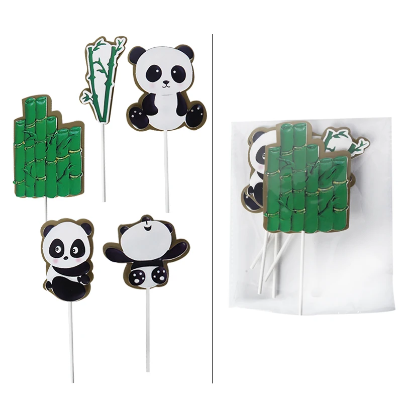 5pcs panda bamboo cake topper kids birthday party decoration jungle party topper panda birthday party supplies baby shower decor