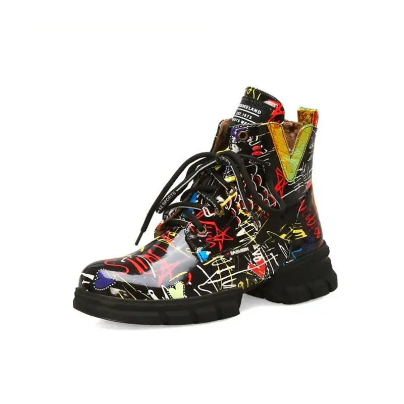 Fashion British Style Graffiti Thick With Newspaper Pattern Personality Short Boots Students Martin Women Size 34-43 | Обувь