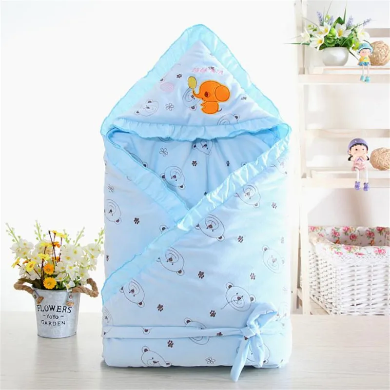 Cotton Hooded Baby Blanket Warm Newborn Swaddle Wrap 90*90cm Winter Sleeping Bag for Kids | Мать и ребенок