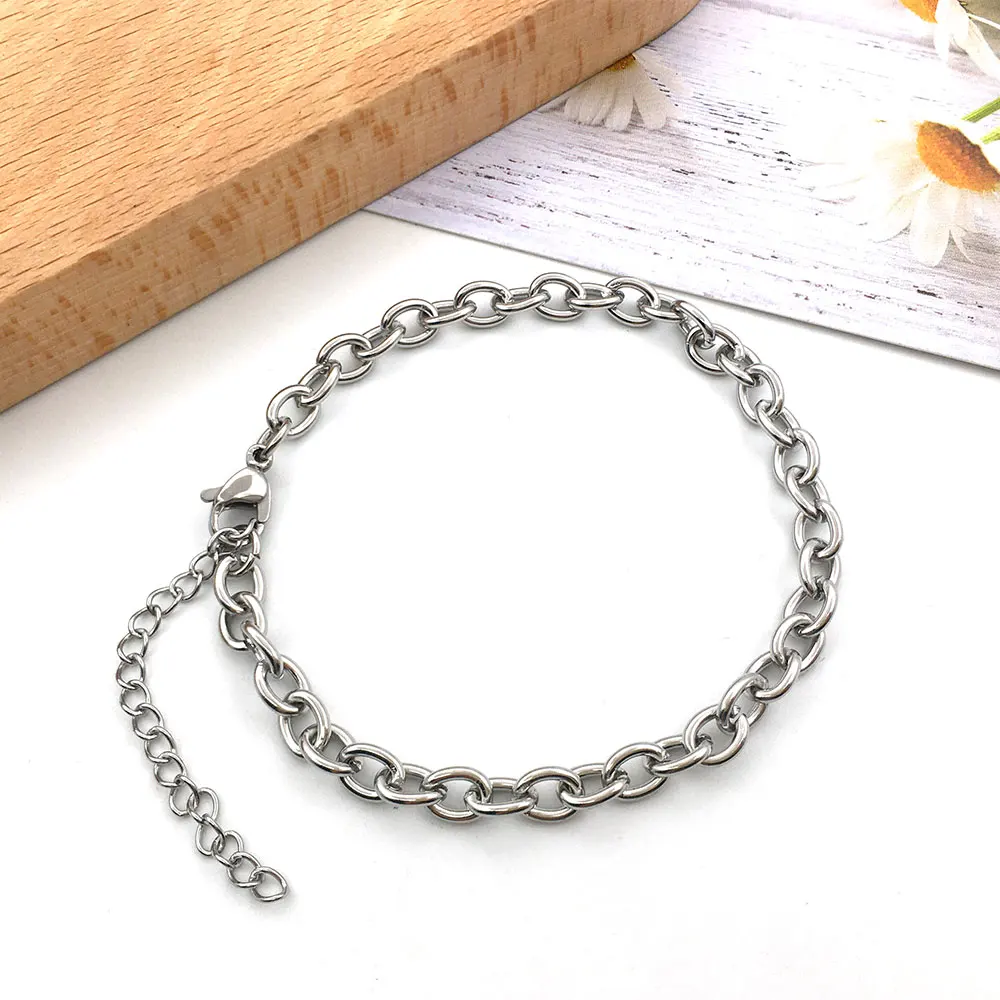 

2pcs/lot 25cm Stainless Steel Bracelet Women Men Antique Silver Color Bangle Bracelets for DIY Jewelry Making Findings