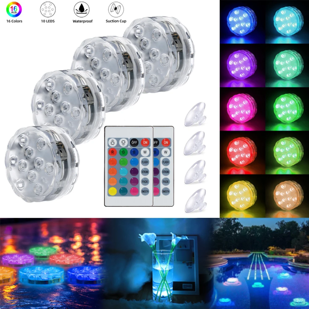 10 светодиодные подводные огни IP68 Водонепроницаемый Дистанционное управление RGB