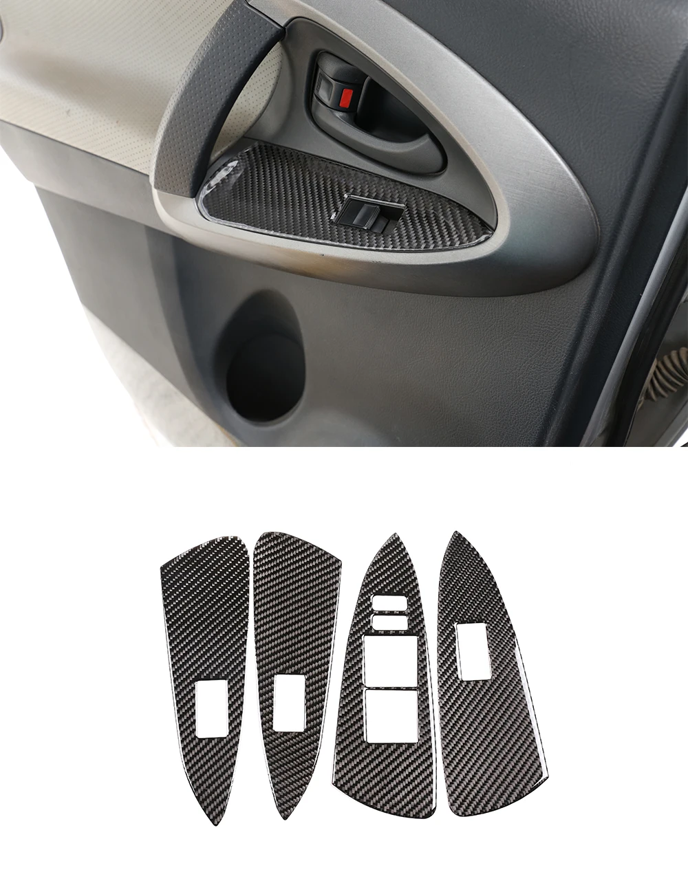 

RAV4 Carbon fiber Window Lifter Bezel Trim, Window Lifter Trim Decorative Cover for Toyota RAV4 2006-2012