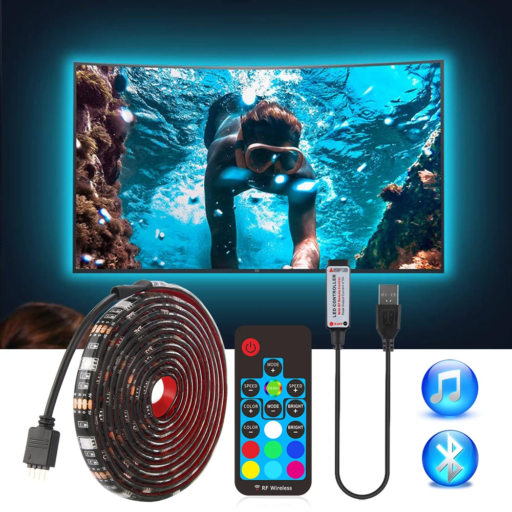 USB Светодиодная лента 5050 RGB для подсветки телевизора комплект с ИК радиочастотной