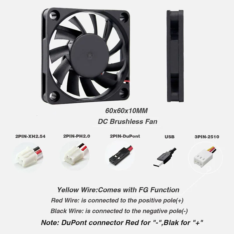Ventilador de Refrigeração do Case Cpu do Computador Ventilador de Rolamento de Esferas 6cm 5v 12v 24v 60 mm 6010 dc 60x60x10 mm Peças - Imagem 3