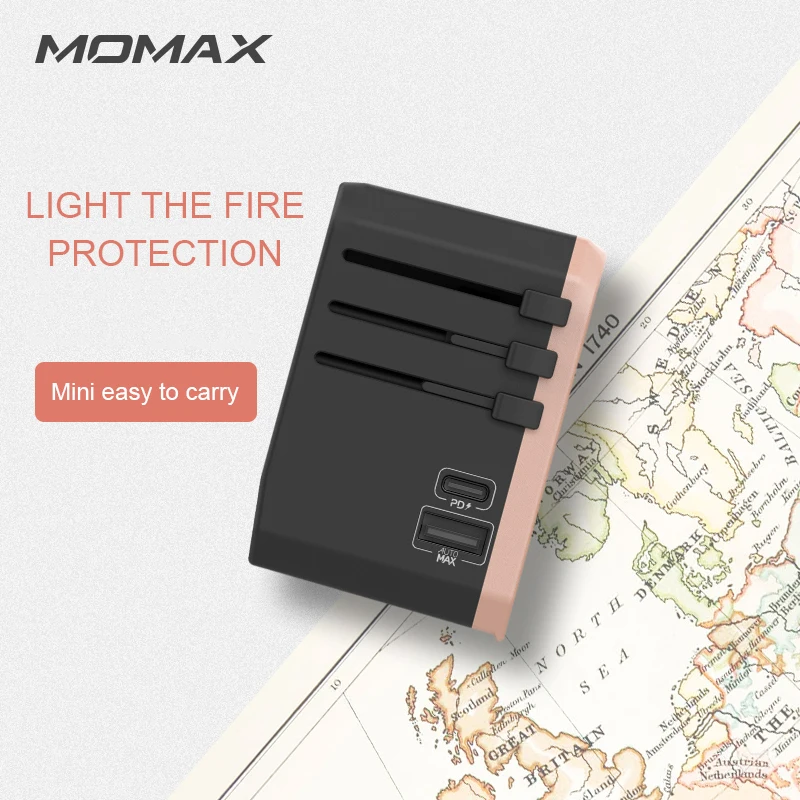 MOMAX 1-world elite PD глобальная розетка для зарядки путешествий 42 Вт всего 179 г четыре розетки заряжаются одновременно 4 вида штепсельной вилки