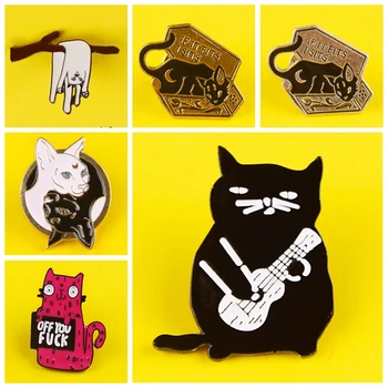 

Black White Cat Badge Animal Brooch Pin Punk Skeleton Hugging Cats Brooch Badge On Clothes Bag Lapel Pin Badges Jewelry Gift